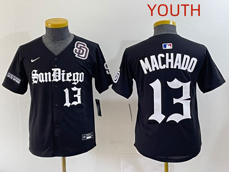 Youth 2025 San Diego Padres 13 Machado Black Five generations Joint Name Nike MLB Jersey style 13